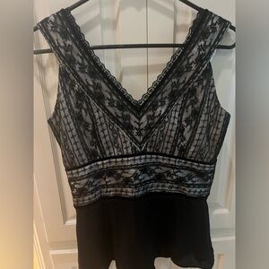 Ann Taylor Black Lace V-Neck Peplum Tank Blouse